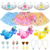 [Dreamon] Light-Up Princess Dress for Kids - 3 Themed Dresses, High Heels, Necklace, Earrings, Crown, etc. - Perfect Birthday and Christmas Gift for