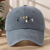 Seven cats cartoon printed baseball cap highquality classic washed retro duckbill cap outdoor sports and leisure