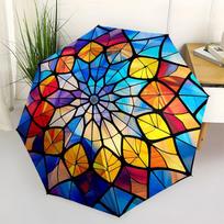Stained Glass Mandala Wall Art: Vibrant Circular Design for Home DecorUmbrella with Cute Design,Portable 3-Fold Compact Umbrella for Men&Wom