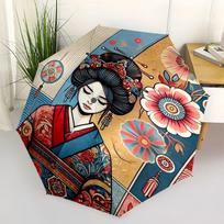 Japanese Geisha Art Print: Traditional Beauty in Vibrant ColorsUmbrella with Cute Design,Portable 3-Fold Compact Umbrella for Men&Women,Vale