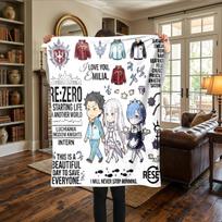 Re Zero Comfortable Warm Flannel Blanket Printed, For Sofas, Travel -HE48 75x90cm