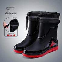 Men Short Anti Slip Mid Tube Rain Shoes Velvet Lined Waterproof Short Rain Boots Outdoor Work Wet Day Footwear 39 raudona