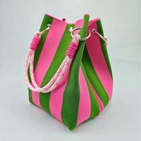 Colorful Stripe Handbag Large Capacity Bucket Rope Knot Spring Autumn Travel Versatile Soft Polyester Lining Mobile Phe Bag rožinė