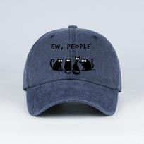 Fun Ew People CatPrint Washed Baseball Cap  Adjustable Unisex Cap for Introverts  Cat Lovers
