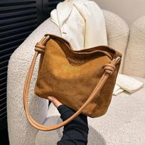 Suede Handbag Casual Rope Buckle Design Multicolor Shoulder Bag Adjustable Straps Tote Crossbody Bucket Bags  bolso ruda