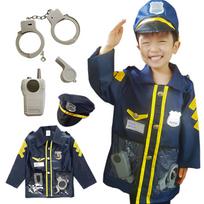 [MIHI] Police Officer Costume for Children's Day, Halloween, Boys, One Size Fits All, Includes Hat, Handcuffs, Walkie-Talkie, and Whistle (5-Piece