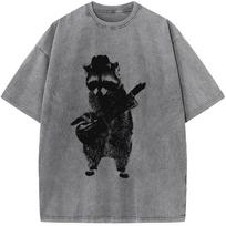 benber vintage Trash Panda Raccoon Printed Trendy Tshirt Men Casual Cotton Short Sleeve T-shirts Of High-Quality Washed Old Tshirt S