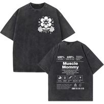 benber vintage Muscle Mommy Gym Fitness Vintage Washed T Shirts Men's Women O-Neck Short Sleeve Tees Casual Cotton Loose Tops S