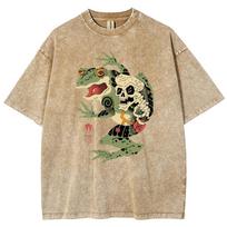 benber vintage Vintage Frog Skull Print Women's Washed T-Shirt Cotton Oversized Mid Sleeve Unisex Casual Funny Fashion Top S