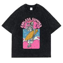benber vintage Endless Summer Skeleton Surfing Washed Retro Snow Clothing Men Quality TShirt Summer Cotton TShirts Street Loose s S