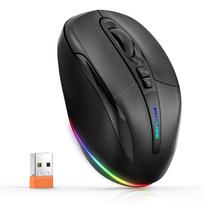FMOUSE Bluetooth Wireless Mouse, Rechargeable, Silent, 5 Buttons, Desktop Back Function, 4-Level DPI Adjustment (2400 DPI), 7-Color Breathing Light,