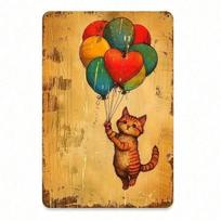 Planetjuice Planetjuice Metal Poster Retro Cat Balloon Vintage Wall Art Home