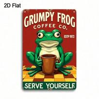 Planetjuice Planetjuice Vintage Grumpy Frog Coffee Metal Poster x Inch Retro Tin Sign Wall  for Kitchen