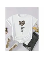 Leopard Print Heart-Shaped Balloon-Pattern Wounisex's All-Season Breathable And Comfortable Fit Casual Round-Neck T-Shirt S įvairiaspalvis