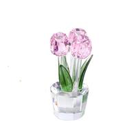 Handmade Crystal Tulip Sculpture Romantic Tulip Bouquet Statue Flower Figurine Ornament  Girlfriend rožinė