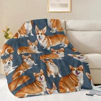 75x100cm Print Corgi Blanket For  Adults Cute Dog Throw Blankets Couch Bed Children Soft Plush Flannel Blanket Children Gift 75x90cm
