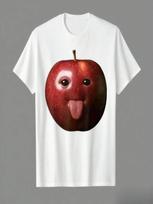 Funny Silly AI Apple Gen Z Meme BrainRot Humor Tongue Out T-Shirt For unisex Wounisex T Shirts Short Sleeve Tops S