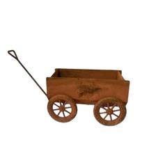 Metal Garden Wagon with Four Wheels and Pull Handle for Outdoor Decorative and Functional Use in Home Gardens