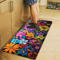 Floral Pattern Laundry Room Rug 2D Flat Print Non-Slip Machine Washable Floor Mat for Kitchen Bathroom Bedroom Home Decor 40x60cm