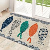 Fish Pattern Area Rug 2D Flat Print Non-Slip Washable Floor Mat for Front Door Bedroom Farmhouse Laundry Room Home Decor 40x60cm