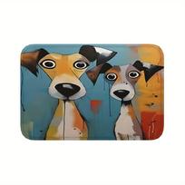 Artistic Duo Dog Doormat - High-Quality Non-Slip Mat,Vibrant Graffiti Design for Pet Lovers and Modern Home Decor Enthusiasts 40x60cm