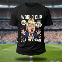Pasaulio taurė 2026 Trumpo karikatūra Juokingi futbolo marškinėliai, JAV MEX CAN Futbolo marškinėliai, Futbolo humoro viršus Dovana, Vyrams Moterims Unisex Rungtynių dienos marškinėliai 4XL