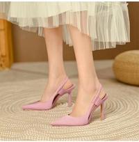 Pointed Toe Thin High Heel Spring Women Slingback Sandals Elegant Slip On Pumps for Ladies Party Daily Working Outdoor 35 rožinė