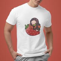 Nezuko Kamado Strawberry T-Shirt Cute Demon Slayer Anime Unisex Casual Top L