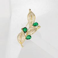 Emerald Zircon Leaf Brooch - Elegant Suit Accessory Corsage Pin