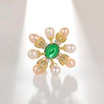 Emerald Zircon Freshwater Pearl Flower Brooch - Luxurious European & American Style Accessory Gift
