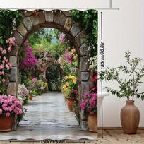 Garden View Shower Curtain Waterproof Fabric Bathroom Curta Stone Arch Flower Bath Screen Divider Home Decor With Hooks (as the picture,90x180cm35x71in)