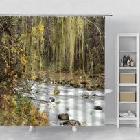 Green Forest Landscape Shower Curtain Set Hooks Spring Tree senery Home Decor Bath Curtain Polyester Fabric Cloth for Bathr. (as the picture,90x180cm)