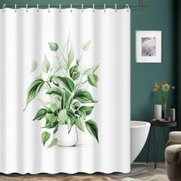 Green Plant Shower Curtain – Potted Philodendron Illustration, 2D Flat Print, Polyester, 72 x72 Inches (as the picture,90x180cm35x71in)