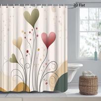 Modern Heart Floral Shower Curtain Artistic Design Beige Pink Green Polyester Bath Curtain with Hooks for Elegant Bathroom Deco (as the picture,90X180cm(35x70in))