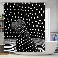 Modern Polka Dot Dog Shower Curtain for Bathroom Decor Black White Print with Optical Illusion Design (180 x 240 cm) (as the picture,90x180cm)