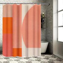 Retro Geometric Design Bath Shower Curtain with Orange and White Stripes 180 x 175 cm Home Decor Bathroom Accessories Set (as the picture,90x180cm)