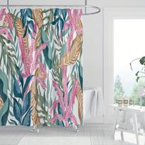 Polyester Shower Curtain - Vibrant Pink Calla Lilies & Green Leaves, Digital Print, Machine Washable, All-Season Bathroom Decor (as the picture,W90xH180cm)