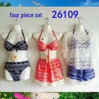 Sexy Long Split Three-Piece Steel Underwire Bikini Set for All Bust Sizes - Hot Spring Swimsuit G26109 Fits 75-120kg, 150-175cm