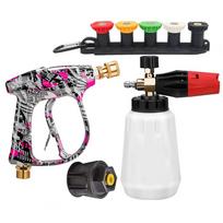 Multi-scene graffiti pressure gun kit assembled with foam pot, 5 nozzles with base and wearproof plastic Karcher adapter
