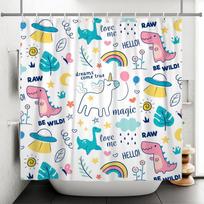 Cute Cartoon Dinosaur & Unicorn Print Waterproof Shower Curtain - Fun, Durable & Easy-Care Choice for Children's Bathroom Dcor (as the picture,W90XH180cm)