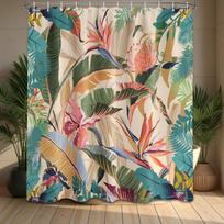 Tropical Palm Leaf Shower Curtain – Vibrant Jungle Leaves & Flowers, Exotic Bathroom Decor 71x71 inch with12 pc Hooks (as the picture,90x180cm35x71in)
