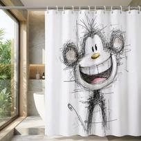 Scribble Monkey Shower Curtain – Playful Cartoon Design, Whimsical Bathroom Decor 12PCS Hooks 71X71Inch (as the picture,90x180cm35x71in)