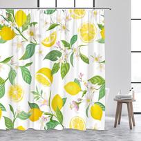 Tropical Fruits Shower Curta Red Strawberry Lemon Pineapple Blueberry Cherry Bath Curtain Polyester Bathroom Decor with Hooks (as the picture,90x180cm-35x70in)