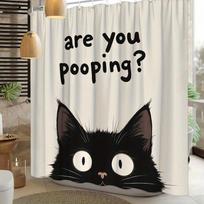 1pc Humorous Black Cat Pooping Shower Curtain - Large Eyes, Modern Design, Washable Polyester, Cat Lover Gifts (as the picture,90X180CM)