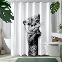 1pc Otter Shower Curtain with Adorable Animal Design - Cute Peeking Otter Print, Polyester Fabric, Shower Curta for Bathroom (as the picture,90X180CM)