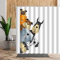 Cartoon Cute Animal Shower Curtain Cat Dog Anime Printed Bathroom Decor 3D Waterproof Bath Fabric Home Curta For Children (as the picture,W90xH180cm)