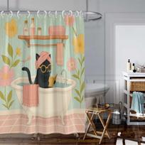 1PC Cute cat take shower printed shower curtain, funny style, waterproof, with 12 hooks, bathroom showers, bathtub, home use (as the picture,90x180cm)