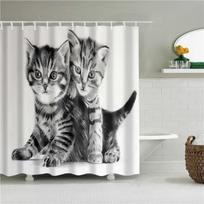 Cartoon Cats Shower Curtain Bathroom  Waterproof Polyester  Kids  with Hooks Animal Black White Home Decor (as the picture,W90xH180cm)