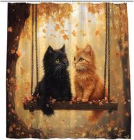 Fall Cat Shower Curtain Cute Kitten Yellow Orange Maple Leaves Falling Leaf Autumn Funny Animal Rustic Farmhouse Thanksgiving (as the picture,90x180CM)