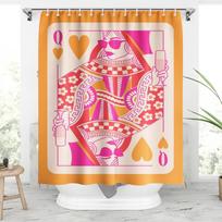 Queen of Hearts Playing Card Shower Curtain Retro Color Block Print Waterproof & Mildew-Proof Bathroom Partition Curtain (as the picture,90x180cm 35x70inch)